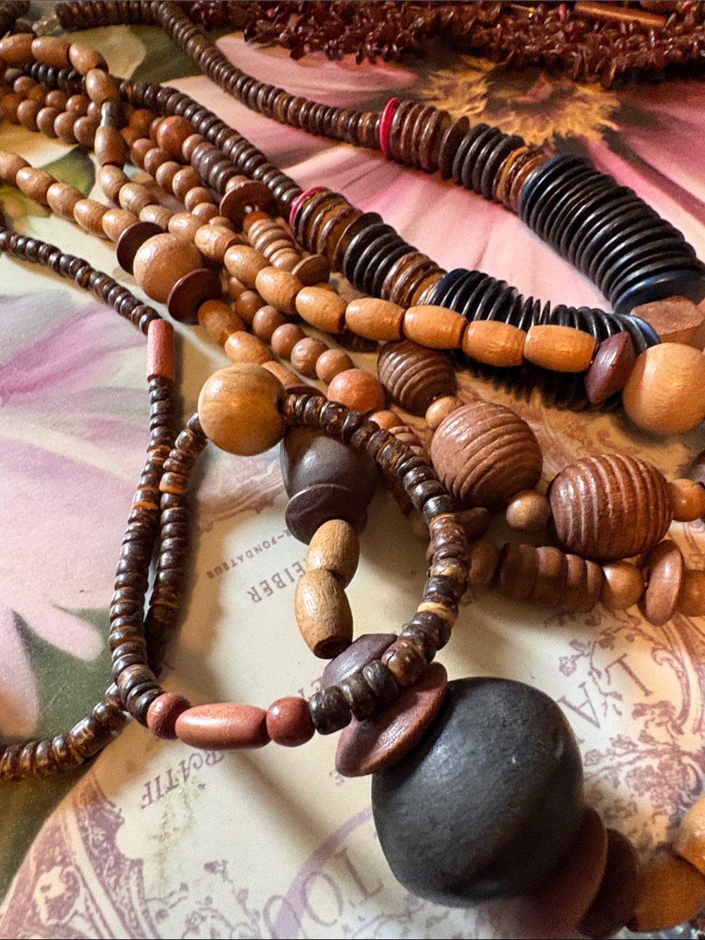 Bohemian Mixed Wood and Bead Layered Necklace ,Ethnic Boho necklaces, bracelets - Picture 4 of 13